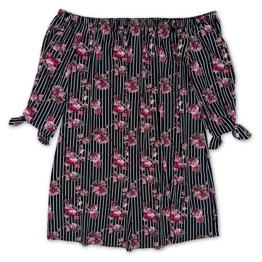 Stella Tweed Off-Shoulder Dress Womens 2X Plus Size Black Floral Midi Whimsigoth